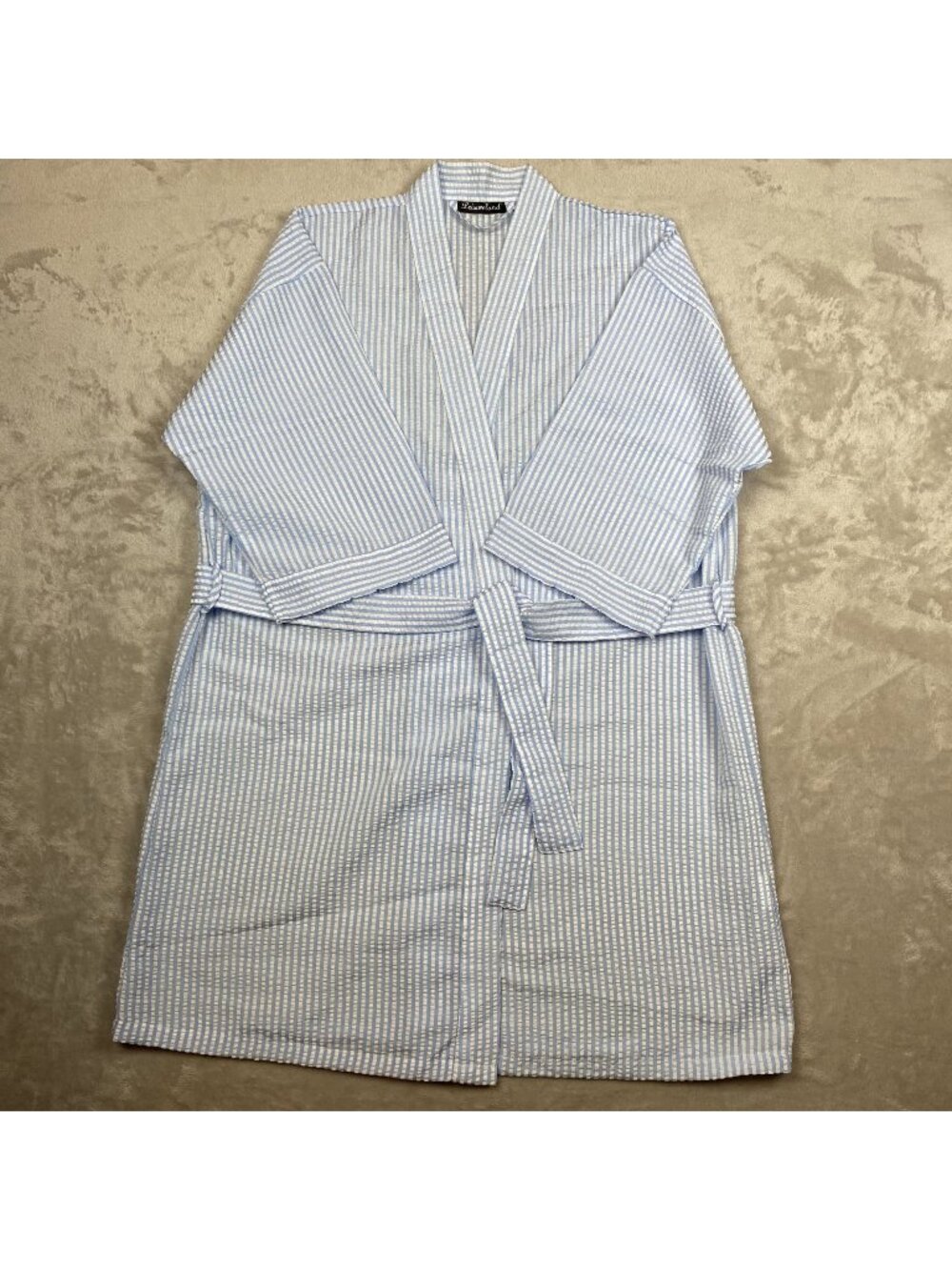 Leisureland Blue & White Striped Kimono Robe 100% Polyester Lightweight Size 23"